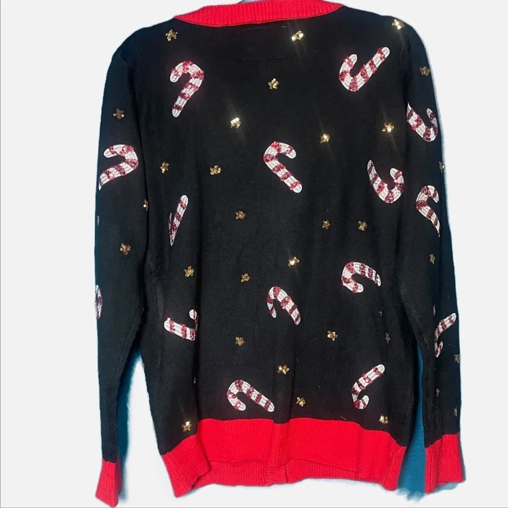 Tipsy Elves Candy Cane Cardigan Sequin Christmas Sweater Large Women’s Holiday - Picture 3 of 4